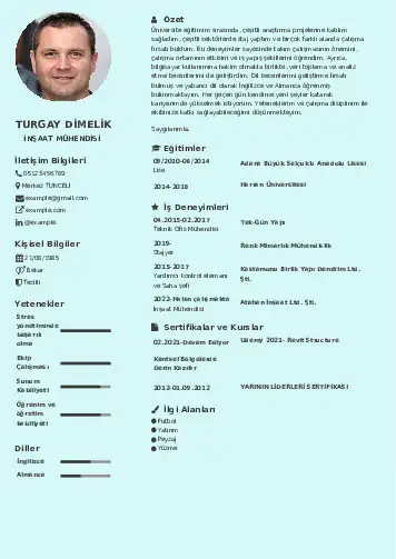 İnşaat Mühendisi Cv Örnekleri cv indir